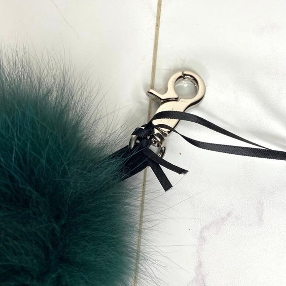 Charlotte Simone Gray & Teal FOX FUR Goody Gumdrops Striped Bag Charm Keychain - Picture 5 of 5